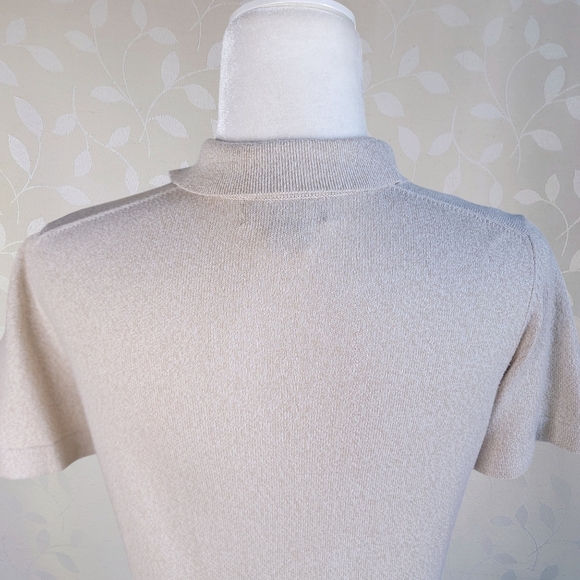 Vintage 90s Collared Knit Top Oatmeal Button-Up Scandi Cottage Style Van Heusen - Picture 9 of 12